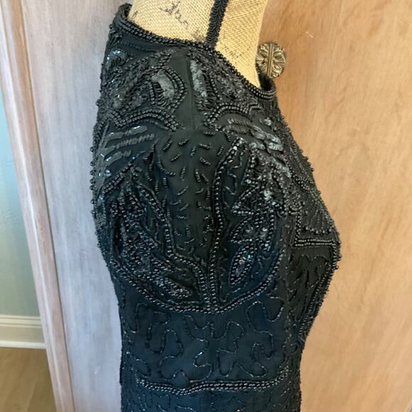 Vintage Adriana Papel evening black beaded sequin silk midi dress cocktail sz 8 - Picture 16 of 16